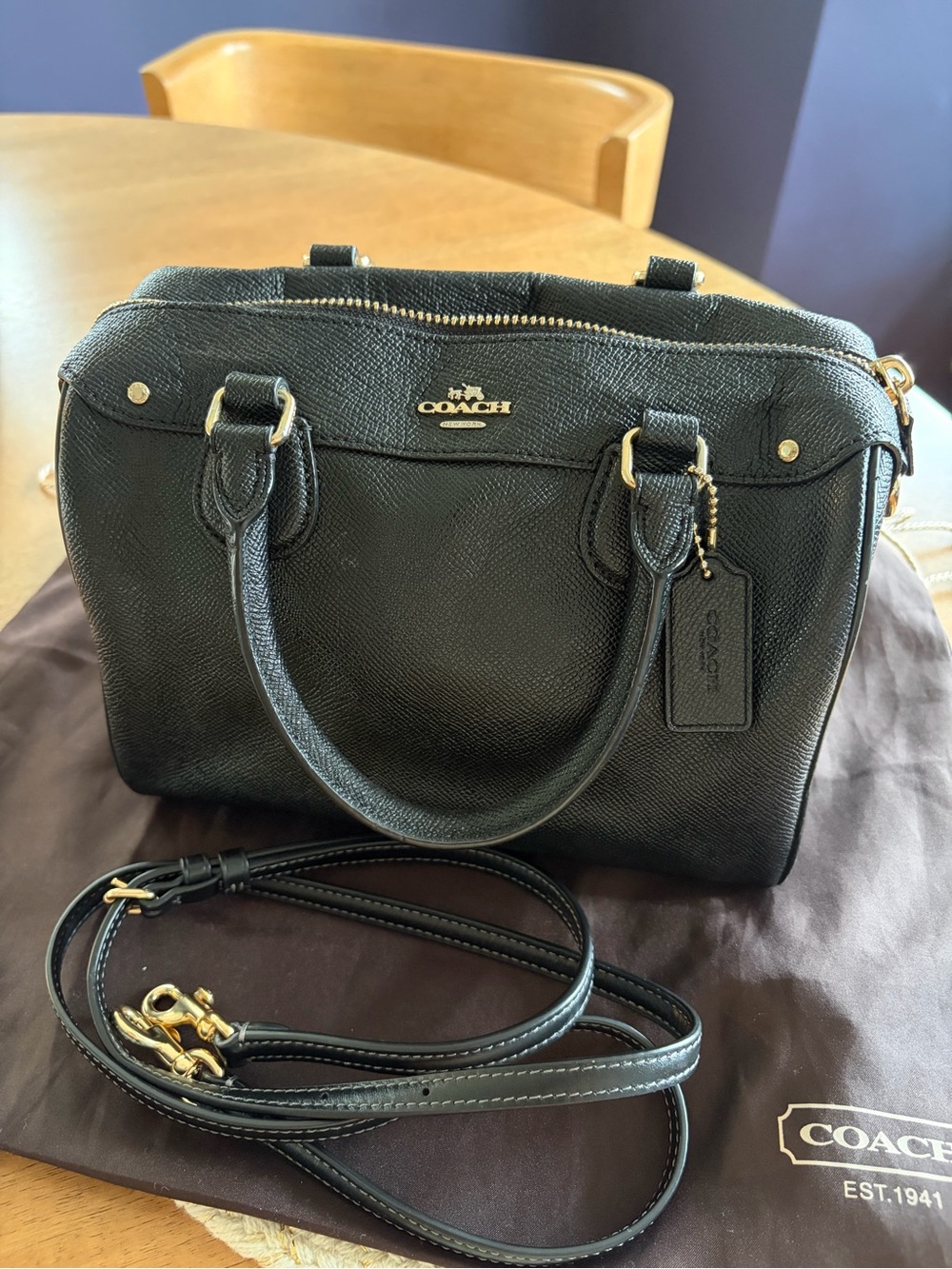 Authentic COACH Mini Bennett Satchel 2Way Shoulder Handbag Black Leather Bag